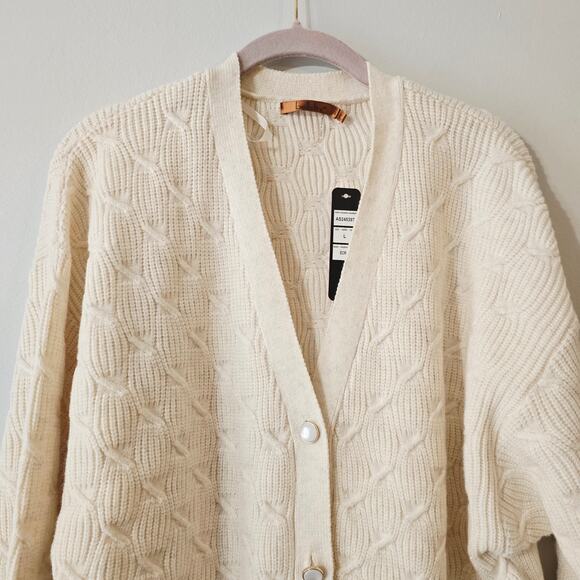 NWT Belldini Ecru Button Up Cardigan Sweater Shimmer Size L Large - Picture 2 of 12